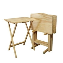 FurniFact Brown Wooden 5pcs Folding Tables Set with Stand – TV Trays Set of 4