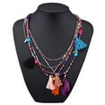thumbnail image 2 of Jiaroswwei Women's Boho Ethnic Style Feathers Tassels Beads Multi-layer Chain Necklace, 2 of 8