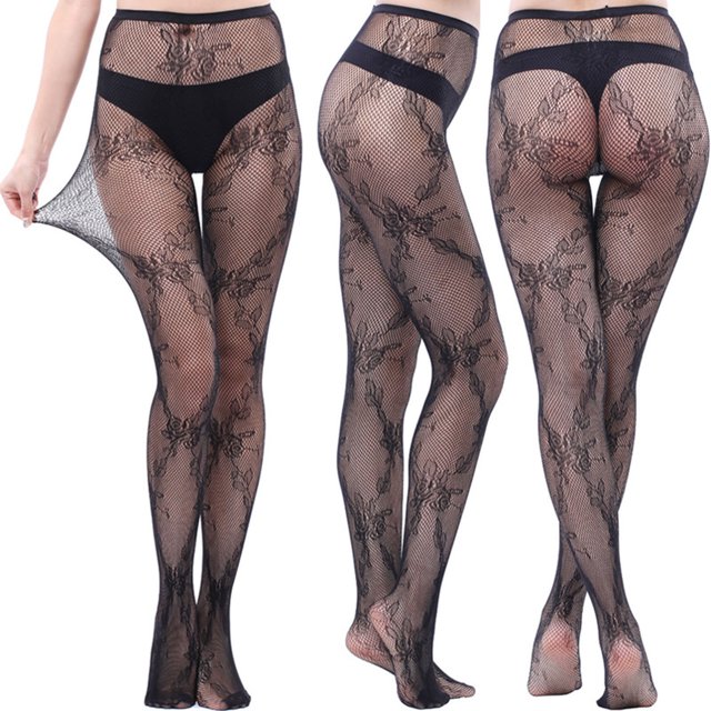 Qertyioot Collants Mode Leggings Unis Pantalons en Maille Transparente Grande Taille Bas Résille en Filet