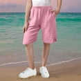 thumbnail image 4 of JTSRKL Linen Bermuda Shorts for Girls Cute Knee Length Casual Button Side Slit Summer Cotton Capri Pants Lightweight Beach Shorts with Pockets Pink 7-8 Years, 4 of 8
