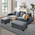 thumbnail image 3 of Soscana Sectional Sofa with 2 Storage Ottoman,4 Seat L Shaped Couch with Coffee Table Ottoman,Modern Linen Sofa Couch with Footstool and Side Pocket for Living Room,Apartment,Office,Studio,Light Gray, 3 of 12
