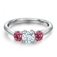 thumbnail image 3 of Gem Stone King 925 Sterling Silver Sky Blue Aquamarine and Pink Tourmaline Engagement Ring for Women | 1.00 Cttw | Round 5MM | Gemstone March Birthstone | Size 5, 3 of 6