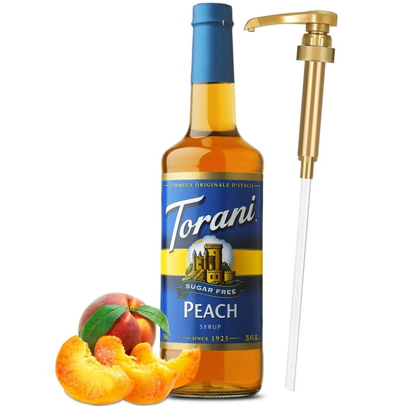 Torani Sugar Free Peach Syrup with Little Squirt Syrup Pump, 750ml 25.4 Ounces