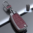thumbnail image 3 of Keyless Brown Flip Key Fob Cover for Audi Q3 Q7 A3 A1 TT R8 Metal Leather Key Case Shell with Keychain,Wine Red, 3 of 7