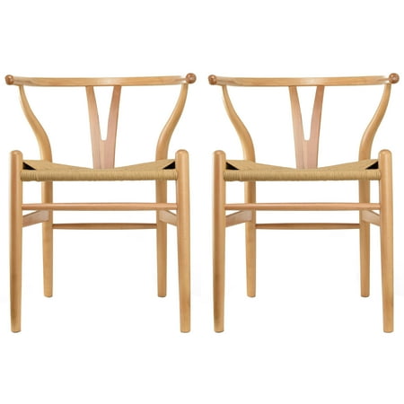 2xhome Set Of 2 Natural Wishbone Wood Armchair With Arms Open Y Back 2xhome Set Of 2 Natural Wishbone Wood Armchair With Arms Open Y Back Mid Century Modern Contemporary Office Chair Dining Chairs Woven Seat Brown Living