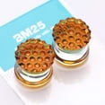 thumbnail image 4 of A Pair of Amber Honeycomb Glass Double Flared Plug, 4 of 4