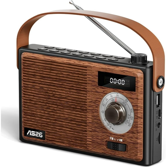 Portable AM FM Radio Bluetooth,Retro Transistor Radio,Rechargeable Vintage Wireless Radio with Digital Display,Support USB/TF/AUX Player,Battery Powered or DC,for Home Office Outdoor,Gifts for Senior