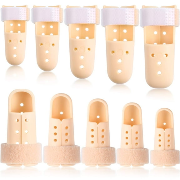 6 Pieces Mallet Finger Splint Thumb Splint, 5 Sizes Finger Support Brace Stabilizer Plastic Fingertip Protectors for Wounds Relief Straightening Arthritis Knuckle Immobilization