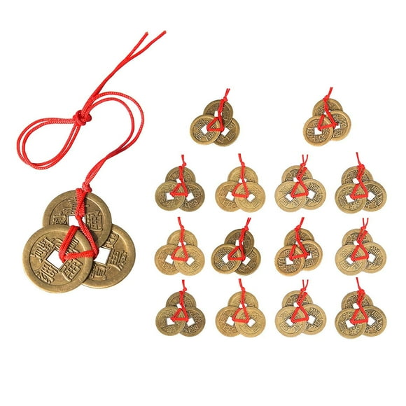 15 Chinese Fortune Coins Feng Shui Coins Traditional Coins With Red String Good Luck Fortune Coin I-ching Coins For Wealth