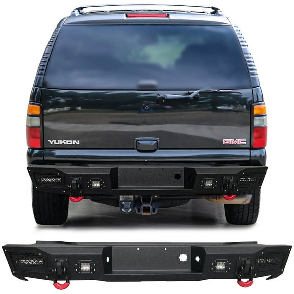 Vijay Compatible with 2000-2001-2002-2003-2004-2005-2006 GMC Yukon XL 1500/2500 Rear Bumper Textured Black Steel with Light and D-ring