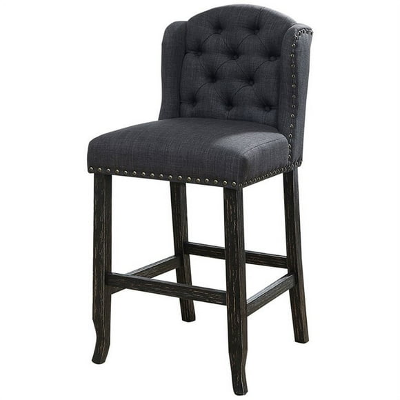 Furniture of America Sinuata Rustic Fabric Bar Chair in Gray (Set of 2)