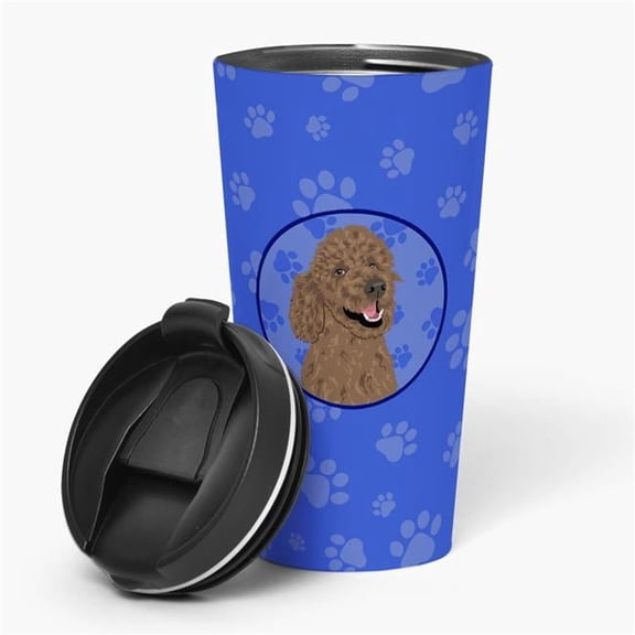Carolines Treasures WDK1158TBL215 7.25 x 3.5 in. Unisex Poodle Standard Brown Stainless Steel 16 oz Tumbler, Blue