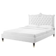 thumbnail image 1 of Platform Bed Frame, Nailhead, Queen Size, White, Velvet, Modern Contemporary, Bedroom Master Guest Suite Room, 1 of 10