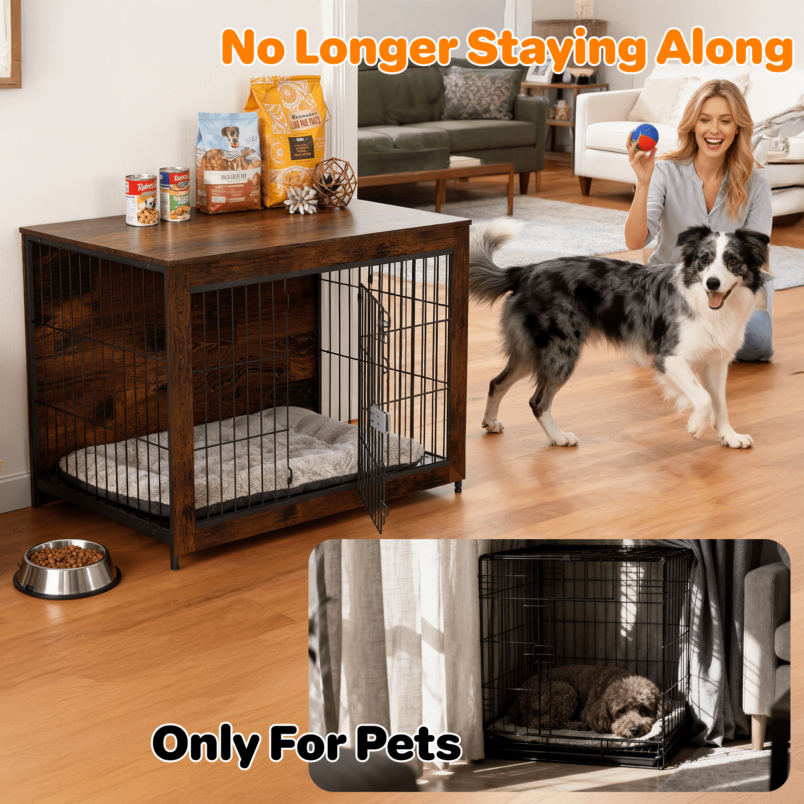 TIME RAY 32"Dog Crate Furniture with Secure Lock, Wooden Dog Kennel End Table Indoor Dog Cage for Small/Medium Dogs, Decorative Pet Crate Table for Home Indoor Use