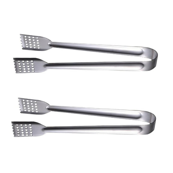 Stri 2pcs Stainless Steel Flat Head Food Clip Multifunction Bread Tong Kitchen Serving Tongs for Barbecue Salad Buffet (9 inch)