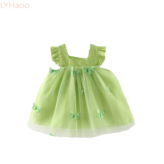 LYHaoo Baby Girl Tutu Dress Summer Sleeveless Backless Princess Birthday Party Dresses Dot Bow Dress With Straw Hat Set,Girls A-Line Dresses Sizes 2-3 Years Green