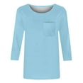 thumbnail image 4 of TQWQT 3/4 Length Sleeve Womens Tops Casual Loose Fit Crewneck T Shirts Cute Solid Three Quarter Length Tunic Tops Light Blue M, 4 of 5