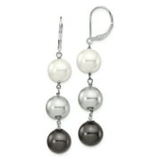 ZEN JEWELZ Majestik Sterling Silver 10-11mm White Grey and Black Imitation Shell Pearl Dangle Earrings Sterling Silver Earrings