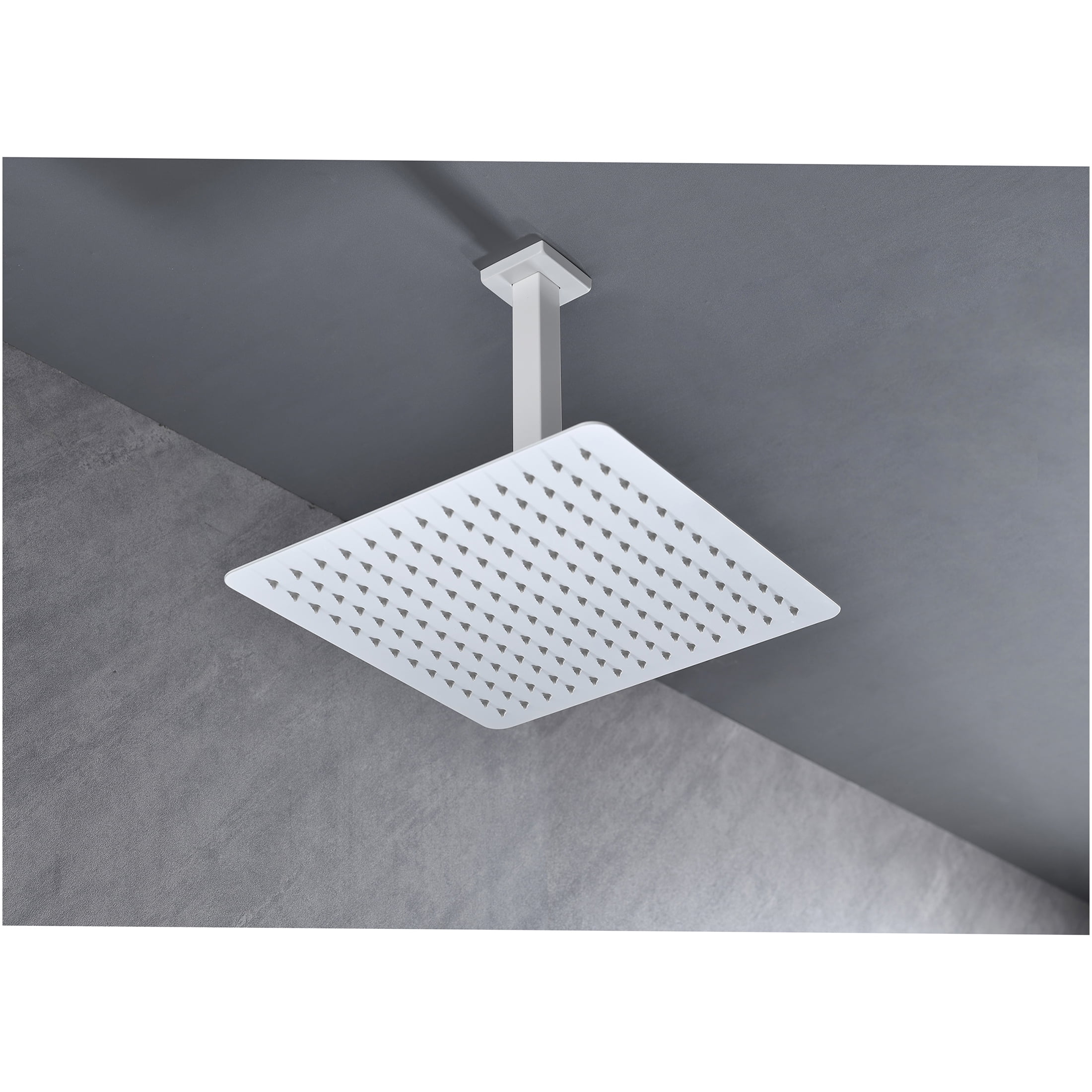 JERFIT Ultra-Thin 12 Inch Rain Shower Head High Pressure, 304 Stainless Steel Square Showerhead with Self-Cleaning Nozzles, Tool-Free Installation, Full Body Coverage, White