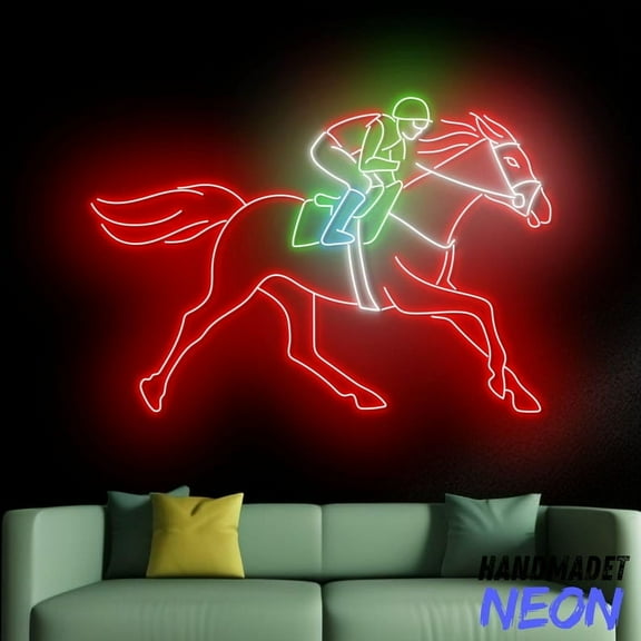 Handmadetneonsign Horse Racing Neon Sign, Horse Riding Led Sign, Sport Wall Art, Home Wall Decor 91705