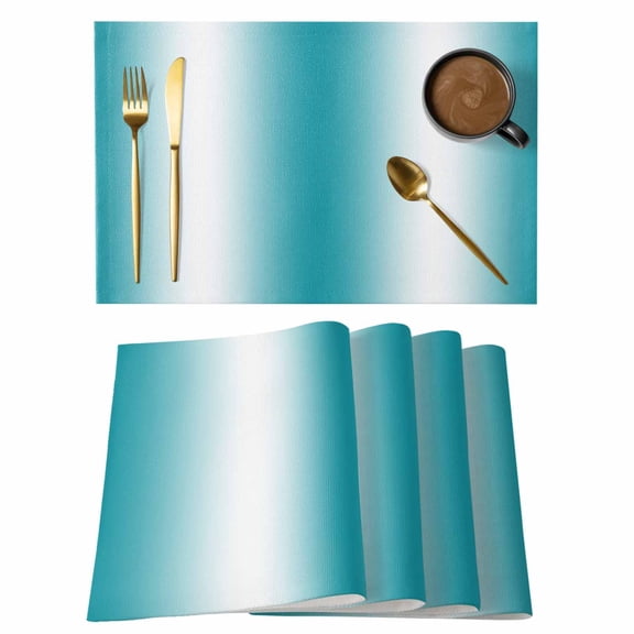 Teal Green Gradient Placemats Set of 2, Countryside Farmhouse Non-Slip Place Mats Washable Table Mats for Kitchen Dining Table Decorations Indoor/Outdoor
