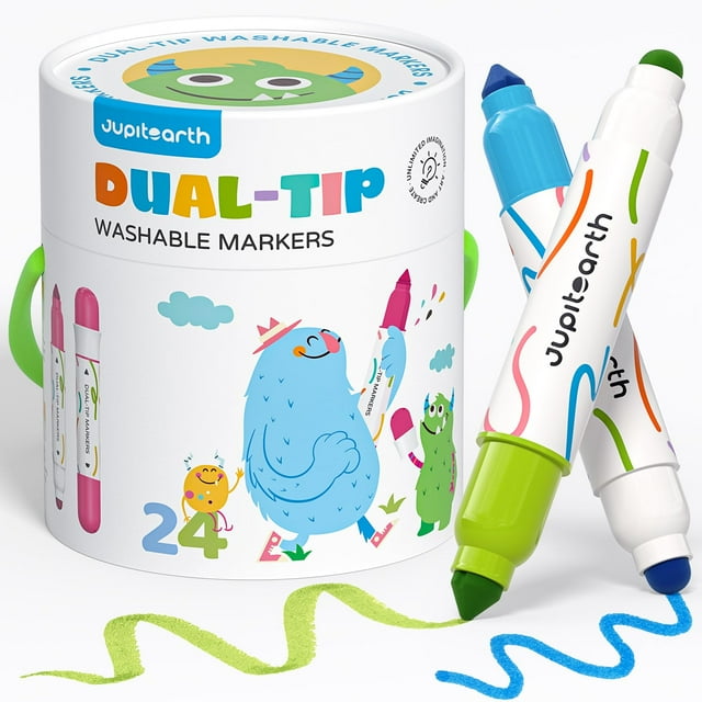 Marcadores lavables de doble punta JUPITEARTH, 24 colores, con funda para niños