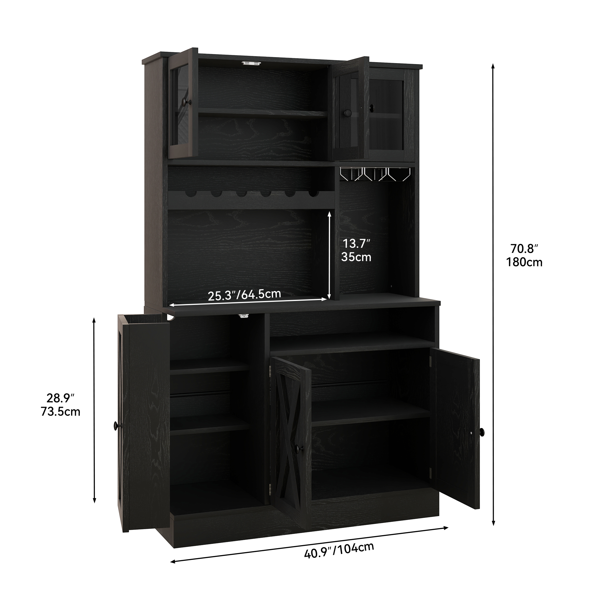 Uforic Kitchen Pantry Cabinet with Charging Station and Drawers,Storage Cabinet for Entryway, Kitchen Black