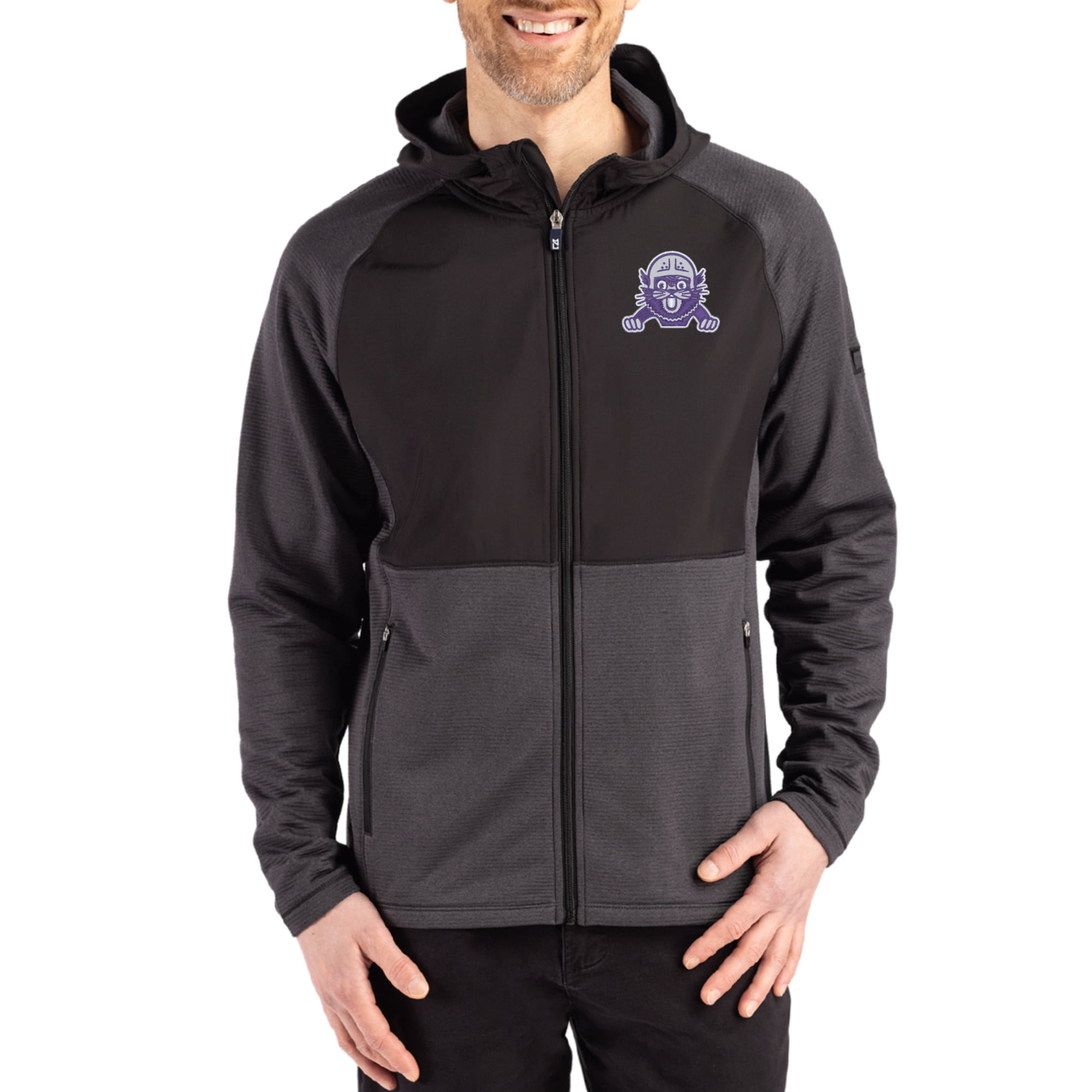 Men's Cutter & Buck Heather Black Northwestern Wildcats Peshastin Eco Fleece Recycled Raglan Full-Zip Tri-Blend Hybrid