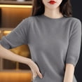 thumbnail image 3 of AherBiu Short Sleeve Sweater Tops for Women Crewneck Basic Knitwear Top Casual Blouse Solid Color, 3 of 5