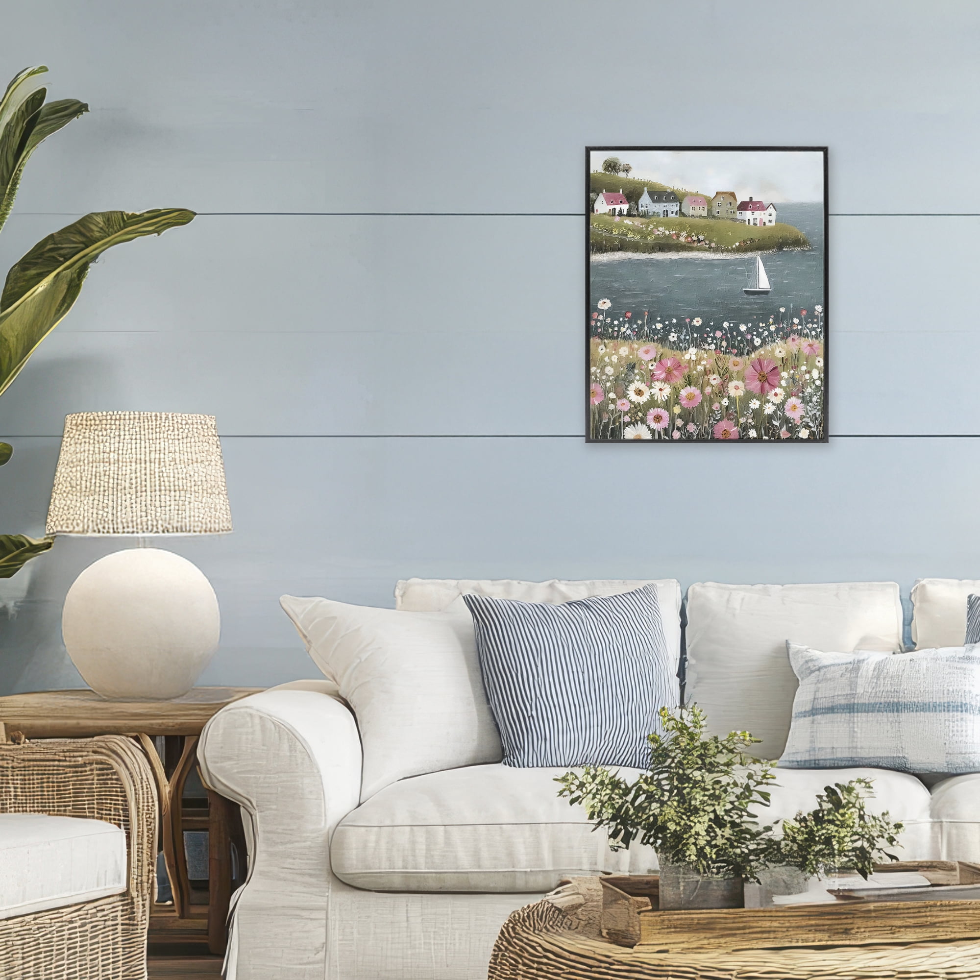 Stupell Industries Pink Meadow & Sailboats Black Framed Giclee Art, design by Riley B