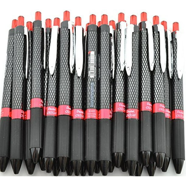 Pentel Oh! Retractable Gel Pen .7mm Metal Tip, Black w Red Accents