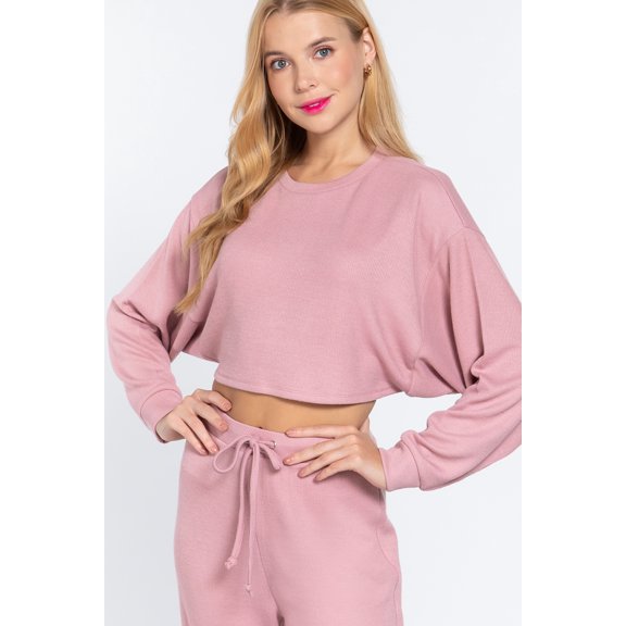 Long Dolman Sleeve Hacci Crop Top
