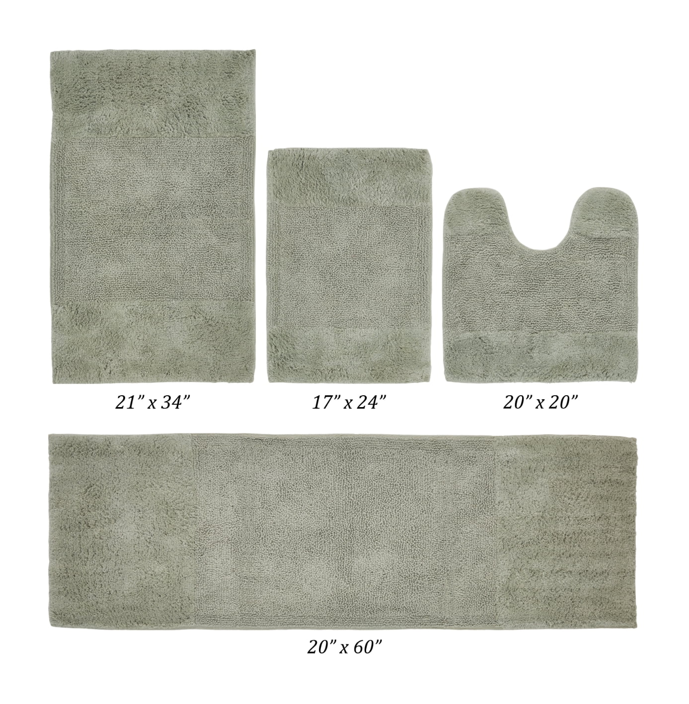 Better Trends 4 Piece Bathroom Rug Set, 100% Cotton, Extra Soft Tufted Bath Mat, Water Absorbent & Non Slip Bath Rug, (Dark Sage) Granada Collection