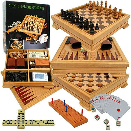 Deluxe 7-in-1 Game Set with Chess, Backgammon and More