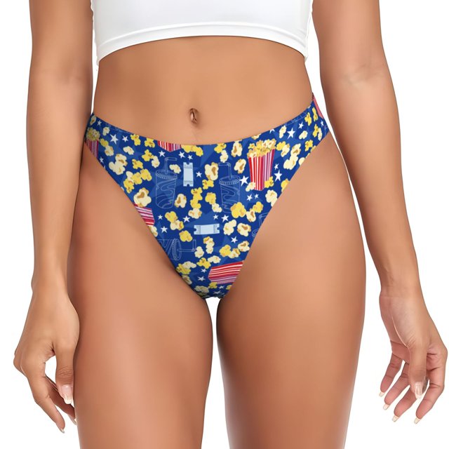 Balery Cute Popcorn Tangas de Algodón para Mujer con Estampado – Ropa Interior Sexy, Transpirable, G-string-4X-Large