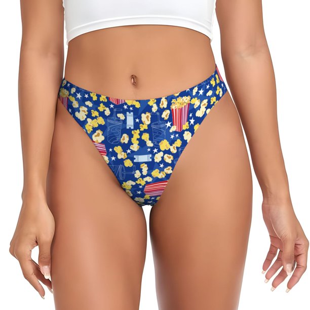 Balery Cute Popcorn Tangas de Algodón para Mujer con Estampado – Ropa Interior Sexy, Transpirable, G-string-X-Large
