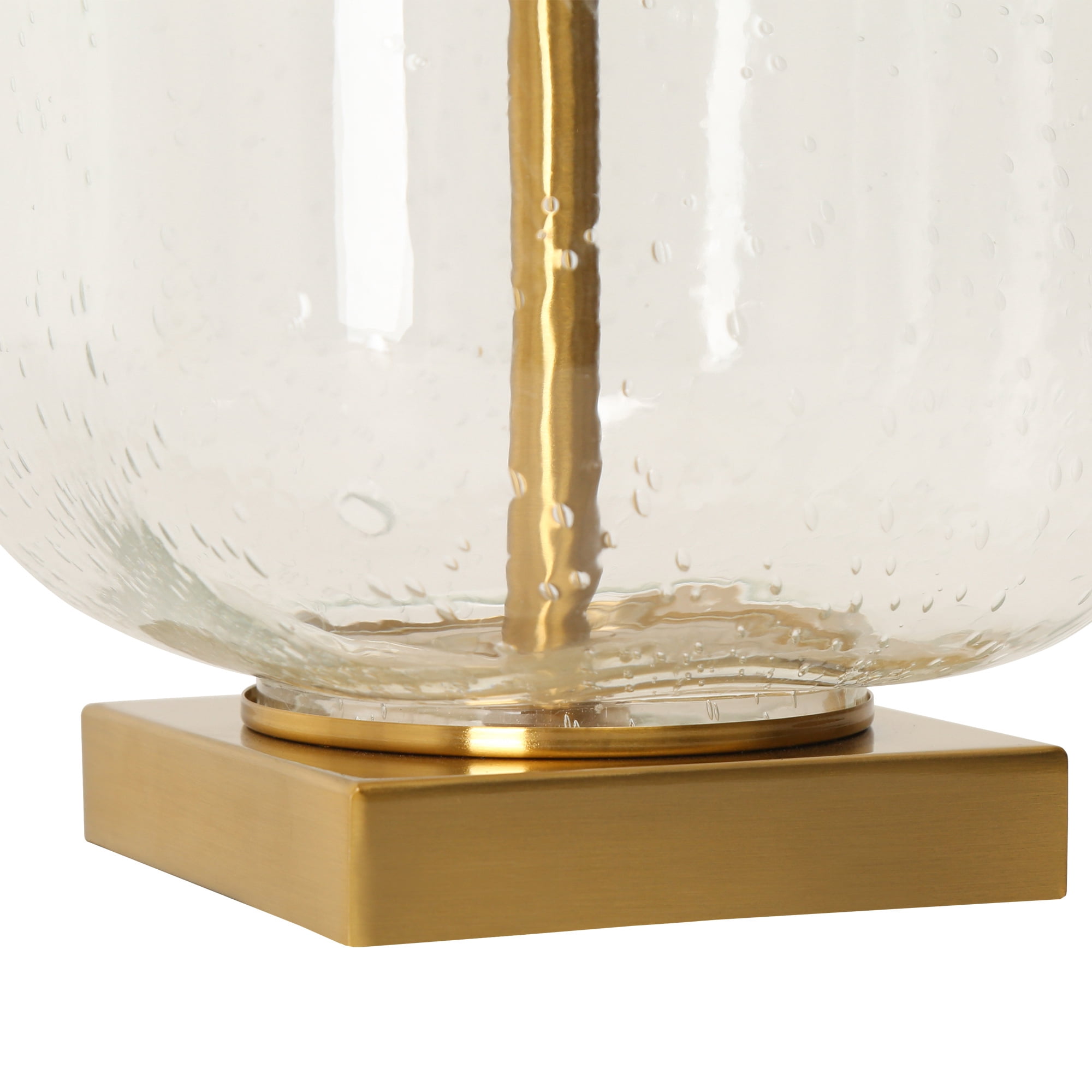 Flabellum 24-in Polished Gold and Seeded Glass LED 3-way Table Lamp with Fabric Shade