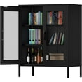 thumbnail image 5 of Elegant 40''H Metal Storage Cabinet with Mesh Doors,Steel Display Cabinet with Adjustable Shelves,Metal Office Storage Locker for Home Office,Black, 5 of 7
