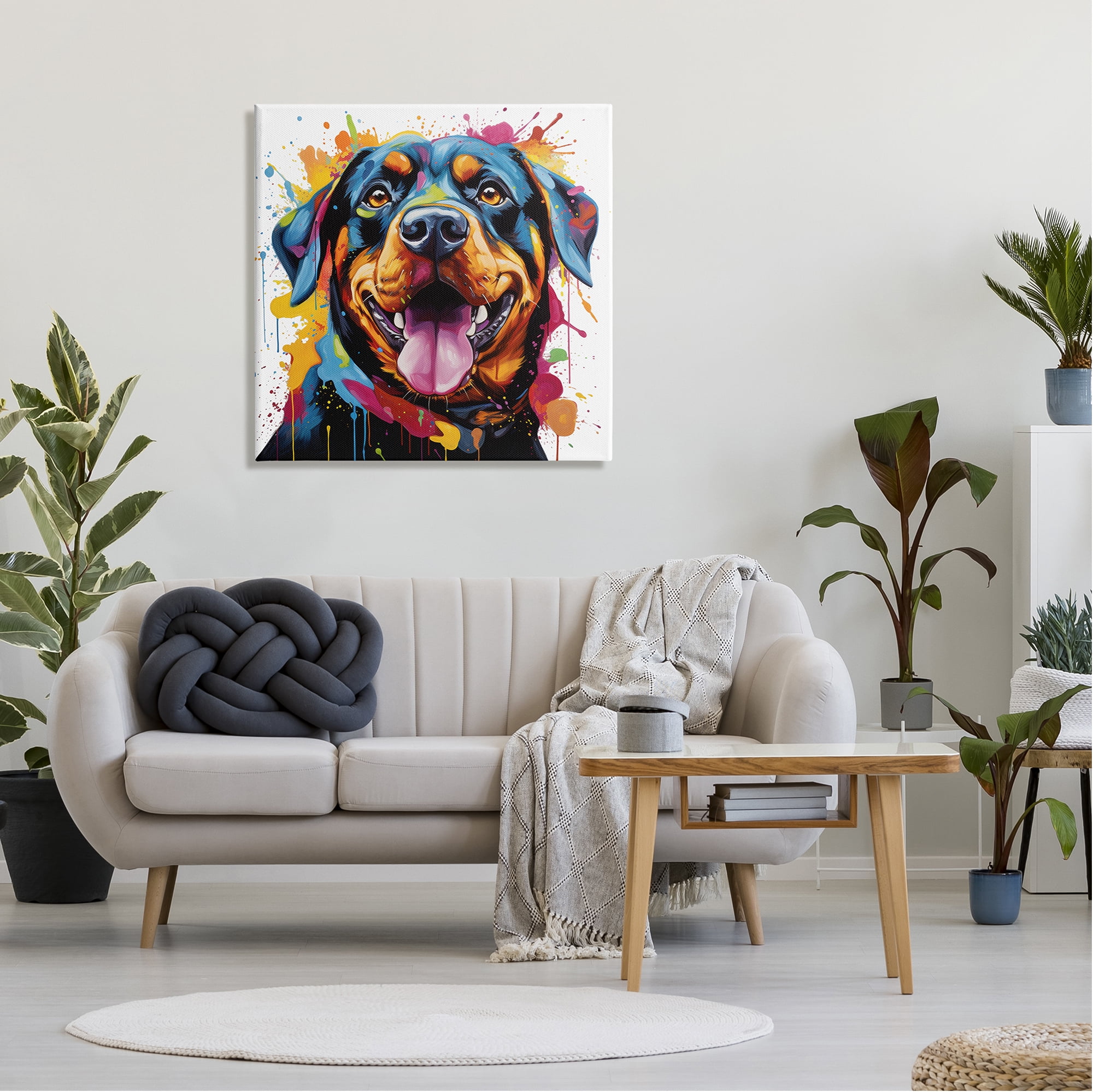 Stupell Industries Rottweiler with Paint Splash Animals & Insects Painting Gallery Wrapped Canvas Art Print Wall Art, 30 x 30