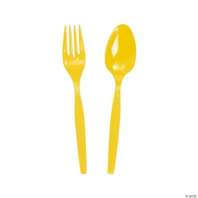 Yellow Plastic Fork & Spoon Cutlery Set, Birthday, Party Supplies, 16 Pcs