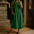 thumbnail image 2 of Women's Sleeveless Round Neck Midi Dress, Loose Straight Double Layer Hem Casual Dress with Side Pockets, Lightweight Summer Beach Cover Up Loungewear Dress, 2 of 6