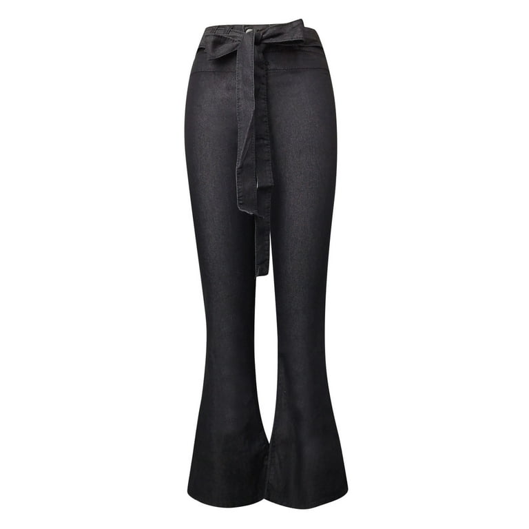 Pantalon Flair Jeans Negro Mujer