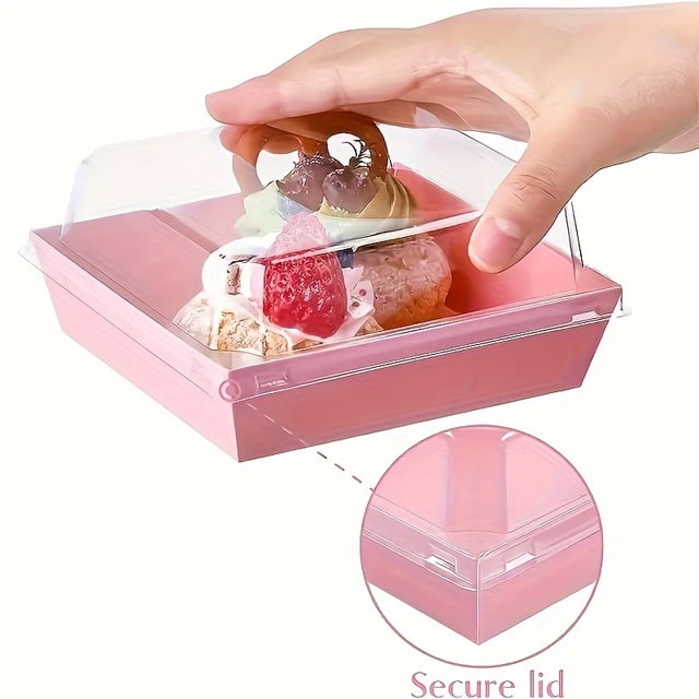 Caja for pastel vasco cuadrada rosa, 5 uds., con cubierta transparente, embalaje for postre tiramisú de 4 pulgadas