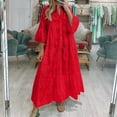 thumbnail image 2 of WTOBBY Women's Plus Size V-Neck Button Front Solid Color Maxi Dress, Flowy 3/4 Sleeve Lace Hollow Out Sexy Long Dress with A-Line Silhouette,Red 5XL, 2 of 7