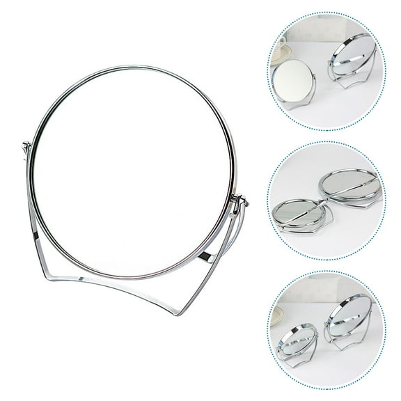 OUNONA Silver Rotary Folding Makeup Mirror with HighDefinition Glass for Desk and Bathroom Use 7.8 Inches