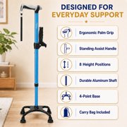 Healthbazaar Adjustable Lightweight Quad Cane for Women and Men, Blue