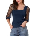 thumbnail image 1 of INSPIRE CHIC Blouse à Pois Col Carré Semi-Transparente Manches 3/4 pour Femmes, 1 of 6
