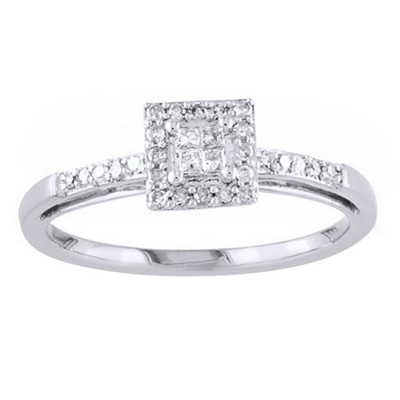 Princess Cut White Natural Diamond Square Frame Engagement Ring in 10k White Gold (0.2 Cttw)