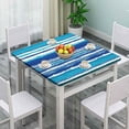 thumbnail image 3 of Square Fitted Elastic Edge Table Cloths, Blue Watercolor Stripes Polyester Table Cover, for Outdoor Patio and Indoor Kitchen Dining Party, Fit for 36" x 36" Square Table, 3 of 4