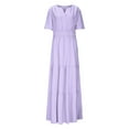 thumbnail image 5 of RYRJJ Women's Summer Boho Maxi Dresses Casual V Neck Short Sleeve A-line Empire Waist Long Flowy Beach Dress(Purple,S), 5 of 7